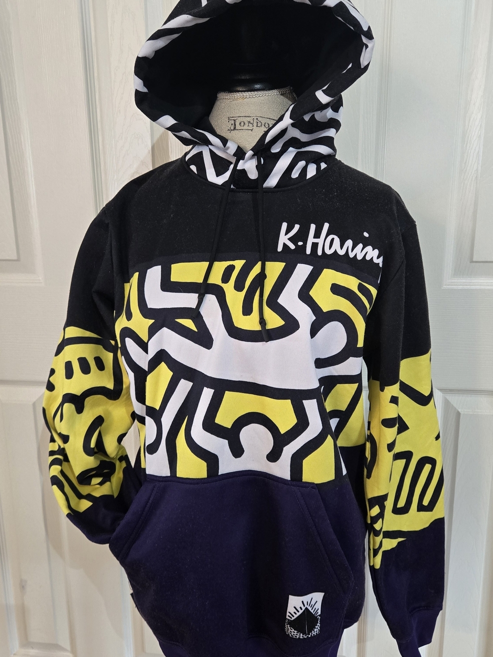 Members Only K. Haring Men's Pullover Fleece Hoodie Graphic Logo Pockets S